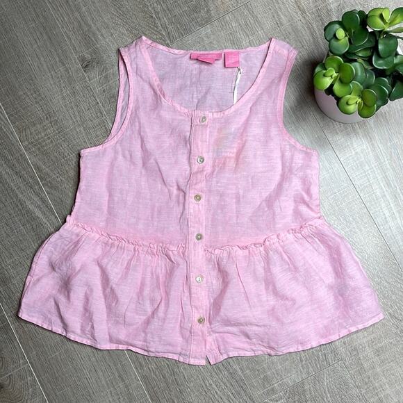 ISAAC MIZRAHI NEW YORK Pink Linen Sleeveless Scoop Neck Button Front Blouse - Picture 1 of 6
